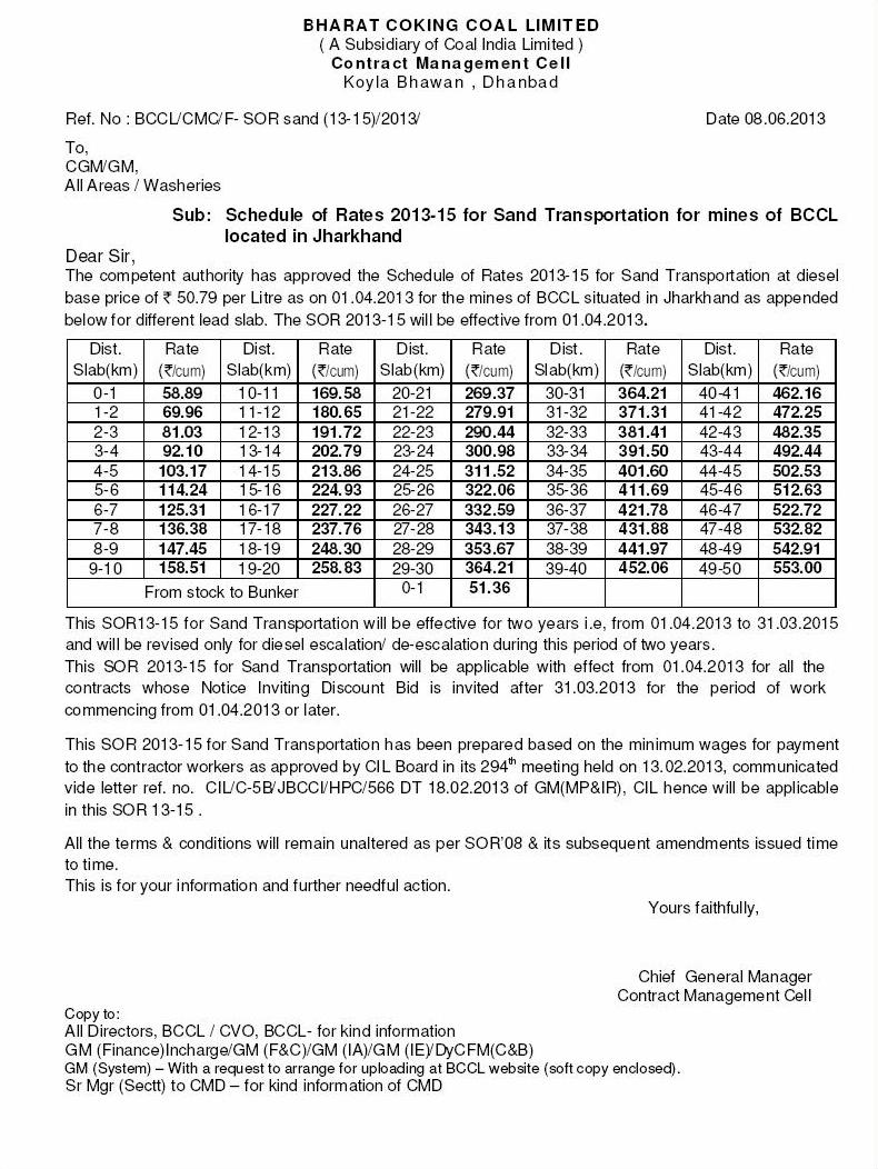 ... 2013-15 for Sand Transportation for mines of BCCL located in Jharkhand